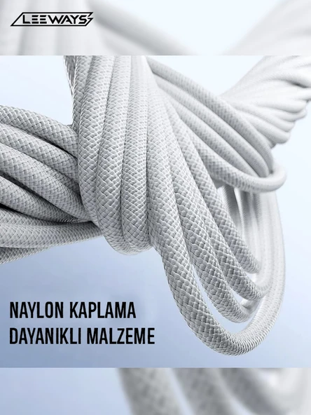 LEEWAYS Dijital Göstergeli 120w Süper Hızlı Örgülü Type C To Type C Şarj Kablosu 1.2 Metre - 4