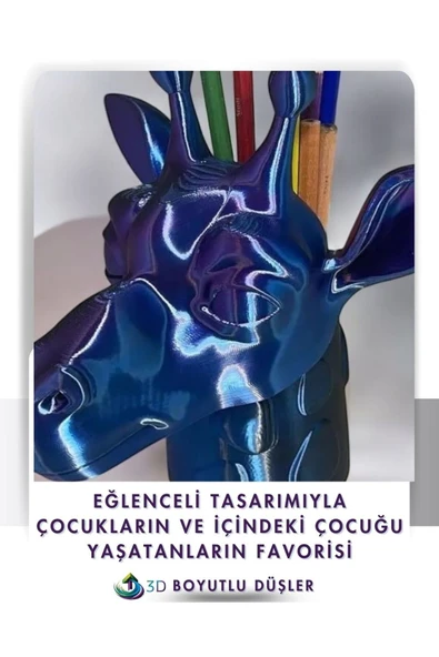 Zürafa Desenleriyle Süslenmiş, Göz Alıcı 3 Renkli Kalemlik 3d Baskı - 2