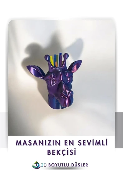 Zürafa Desenleriyle Süslenmiş, Göz Alıcı 3 Renkli Kalemlik 3d Baskı - 4