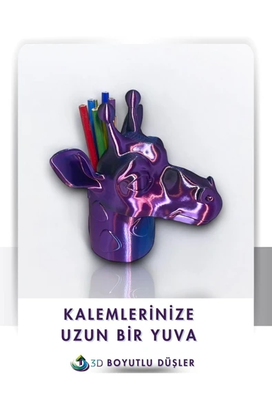Zürafa Desenleriyle Süslenmiş, Göz Alıcı 3 Renkli Kalemlik 3d Baskı