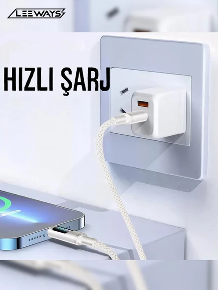 LEEWAYS Dijital Göstergeli 120w Süper Hızlı Örgülü Type C To Type C Şarj Kablosu 1.2 Metre - 3