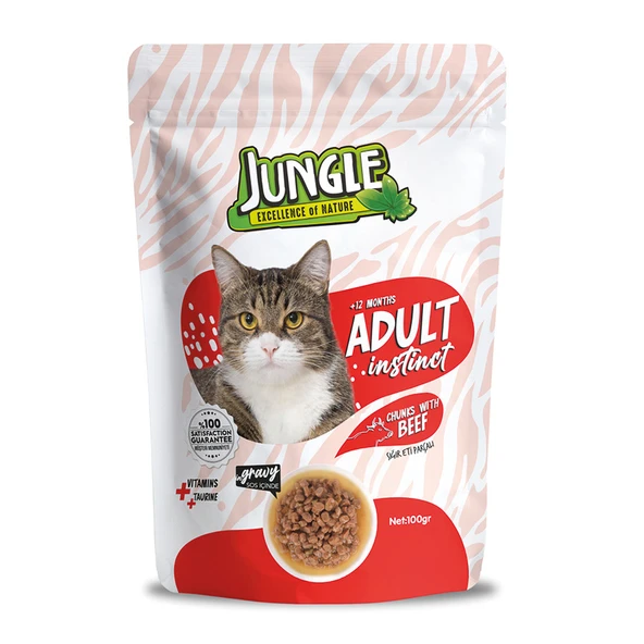 Jungle Pouch Kedi Biftekli .Soslu Yaş Mama 100 gr