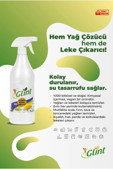 GLİNT 1 Litre %100 Bitkisel Küf Fırın Izgara Temizleyici Yağ Sökücü Çok Amaçlı Yüzey Temizleyic - 2