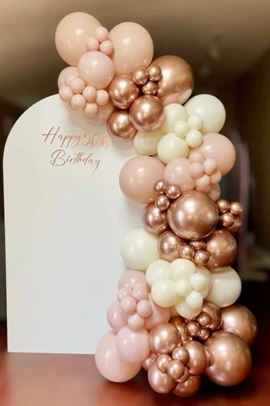 Beysüs Pink Blush Krom Pembe ve Krem 60 Adet Balon Seti Zincir ve Pompa