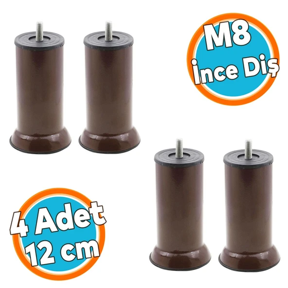 Mobilya Kanepe Baza Koltuk Yükseltici Destek Ayağı Metal M8 Civata Kahvrengi 12 cm Ayak (4 Adet) ürün görseli