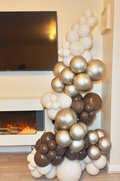 Beysüs 60'lı Balon Seti | Çikolata Kahve - Gold Krom - Krem | Zincir + Pompa