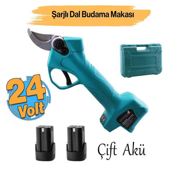 Şarjlı Çift Akülü Budama Makası Dal Kesme 5.0 AH 24 V Kömürsüz Bağ Üzüm Çubuk Budama Mini Testere