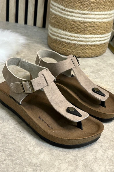 Günlük Kadın Terlik Tek Parmak Arası Rahat Mantar Taban Tokalı Ayarlanabilir Sandalet 148 - 34170 - 9