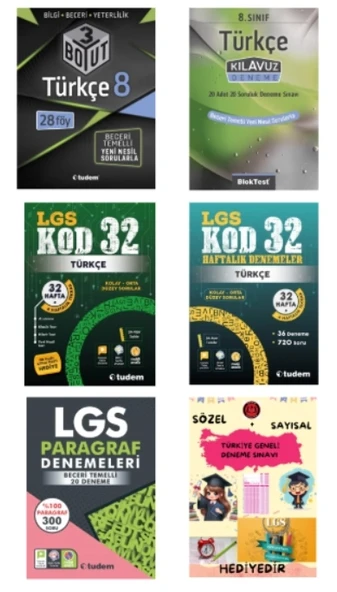 TUDEM YAYINLARI LGS TÜRKÇE 3 BOYUT - TÜRKÇE KLAVUZ DENEME - TÜRKÇE KOD 32 - TÜRKÇE 32 HAFTALIK DENEMELER - LGS PARAGRAF