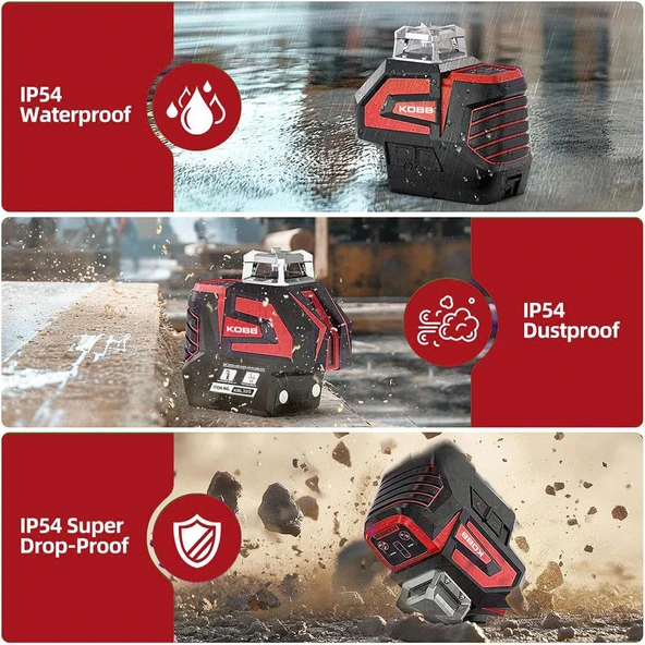 KOBB KBL32GTP Profesyonel Li-ion Yatay 360° ve Dikey Otomatik Hizalamalı Yeşil Nokta Şakül ve Çapraz Çizgi Lazer+Tripod - 10