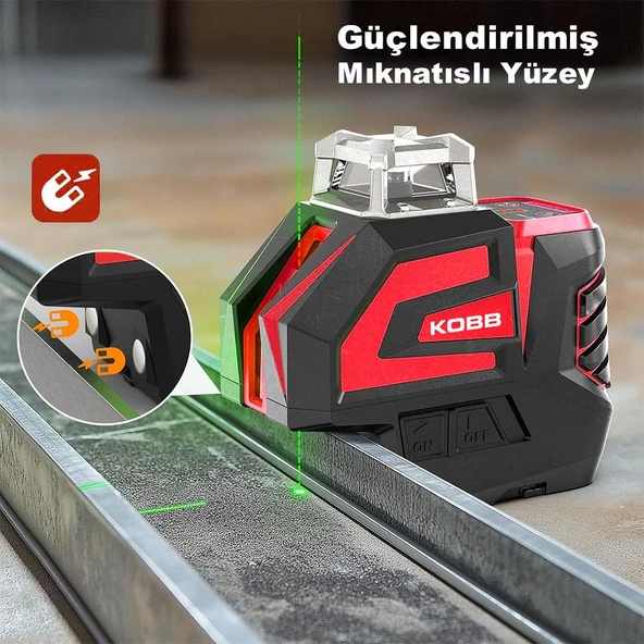 KOBB KBL32GTP Profesyonel Li-ion Yatay 360° ve Dikey Otomatik Hizalamalı Yeşil Nokta Şakül ve Çapraz Çizgi Lazer+Tripod - 8