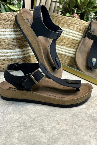 Günlük Kadın Terlik Tek Parmak Arası Rahat Mantar Taban Tokalı Ayarlanabilir Sandalet 148 - 34170 - 4