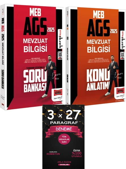 Yargı + Anla Kazan 2025 MEB AGS Mevzuat Bilgisi Çözümlü Soru + Konu + Paragraf Deneme 3 lü Set