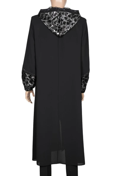 Hesna Kadın Esen Büyük Beden Dokuma Petek Krep Siyah Kap Ceket - 4