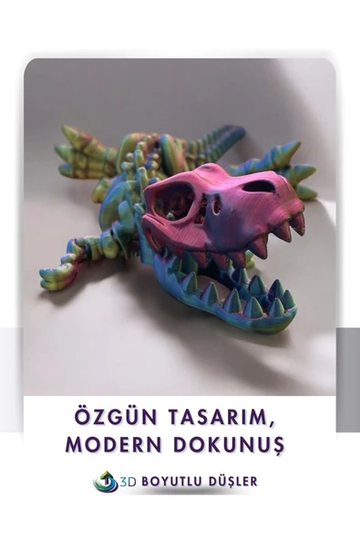 Sevimli İskelet Trex - Hareketli Organik Oyuncak - 3D Baskı - Dinazor çok renkli 30cm boyunda - 3