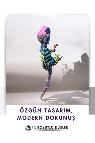 Sevimli İskelet Trex - Hareketli Organik Oyuncak - 3D Baskı - Dinazor çok renkli 30cm boyunda - 7