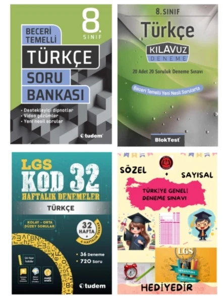 TUDEM YAYINLARI LGS TÜRKÇE BECERİ TEMELLİ SORU BANKASI - TÜRKÇE KLAVUZ DENEME - TÜRKÇE 32 HAFTALIK DENEMELER - HEDİYE