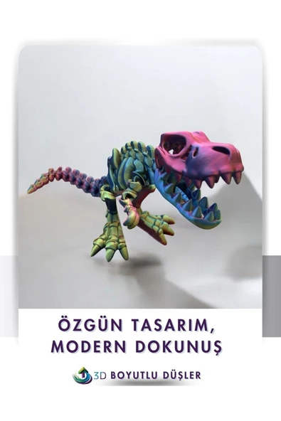 Sevimli İskelet Trex - Hareketli Organik Oyuncak - 3D Baskı - Dinazor çok renkli 30cm boyunda