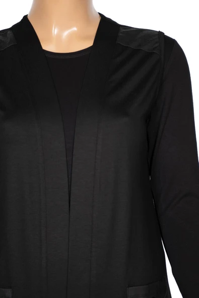 Hesna Kadın Alara Omuzu ve Cebi Deri Detaylı Spor Siyah Yelek - 2