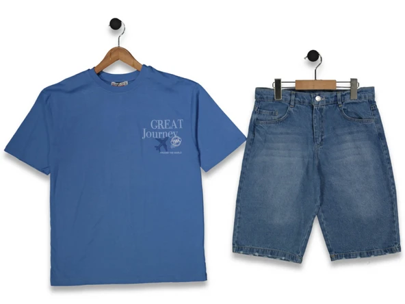 GREAT BASKILI JEANS ŞORTLU ERKEK TAKIM - 1