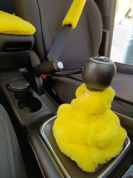 Yumuşak Peluş Vites Körüğü Vites Süsü Sarı - 4