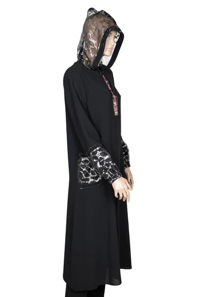 Hesna Kadın Esen Büyük Beden Dokuma Petek Krep Siyah Kap Ceket - 2