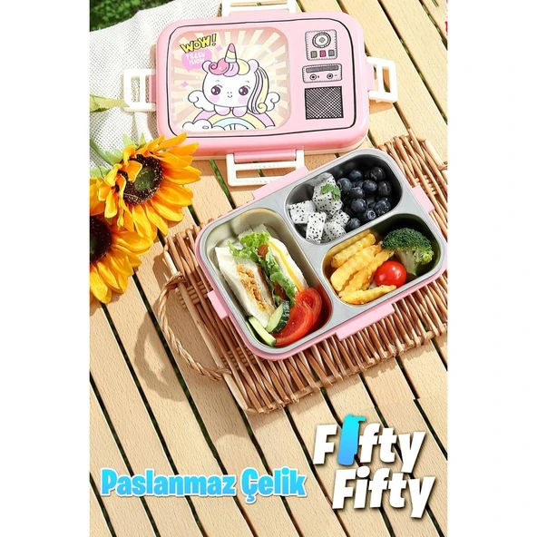 Vagonlife Lunch Box 820 ml Tek Kat Üç Bölmeli Sos Kaseli Yeni Nesil Sefer TASI-FFLBOX10283 - 3