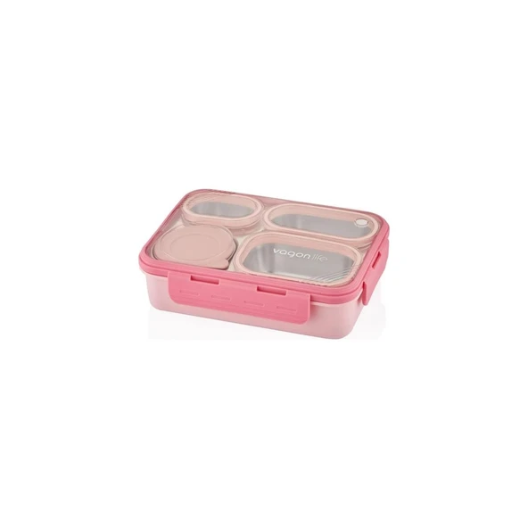 Vagon Çelik Beslenme Kutusu Pembe Lunch Box Paslanmaz 800 ml XC-7099