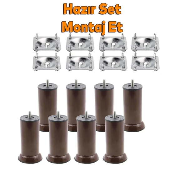 Mobilya Kanepe Baza Koltuk Destek Ayağı M8 Civata 12 cm Kahverengi (8'li SET) Ayak+Bağlantı Aparatı - Resim 3