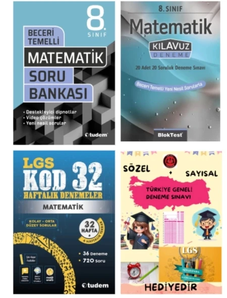 TUDEM YAYINLARI LGS MATEMATİK BECERİ TEMELLİ SORU BANKASI - MATEMATİK KLAVUZ DENEME - MATEMATİK 32 HAFTALIK DENEMELER -
