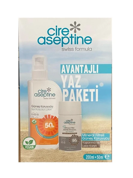 Cire Aseptine Güneş Koruyucu 50 SPF 200 ml + Mineral Filitreli Güneş Koruyucu 50Ml Kutu ürün görseli