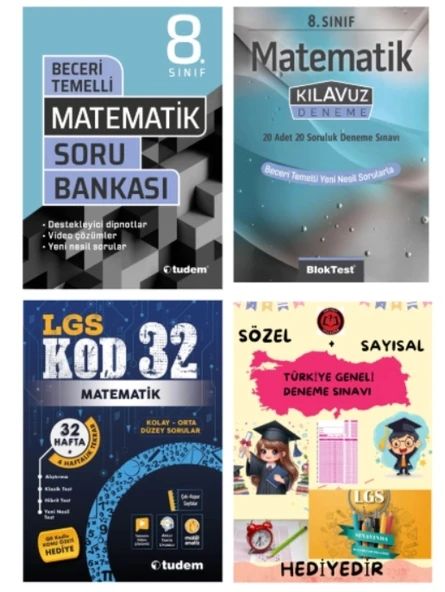 TUDEM YAYINLARI LGS MATEMATİK BECERİ TEMELLİ SORU BANKASI - MATEMATİK KLAVUZ DENEME - MATEMATİK KOD 32 DENEME - HEDİYE ürün görseli