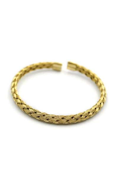 Örgü Çelik Bilezik - Altın - 2