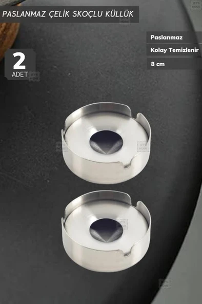2’li Set Skoçlu Küllük 8 cm Paslanmaz Çelik Kül Tablası Sigara Küllüğü ürün görseli 1