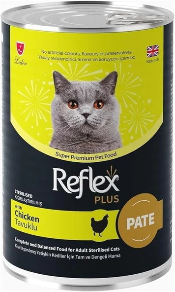 Reflex Plus PATE İçinde Et Parçacıklı Tavuklu Kısırlaştırılmış Yetişkin Kediler İçin Konserve Maması 395 Gr (12 Adet) - 2