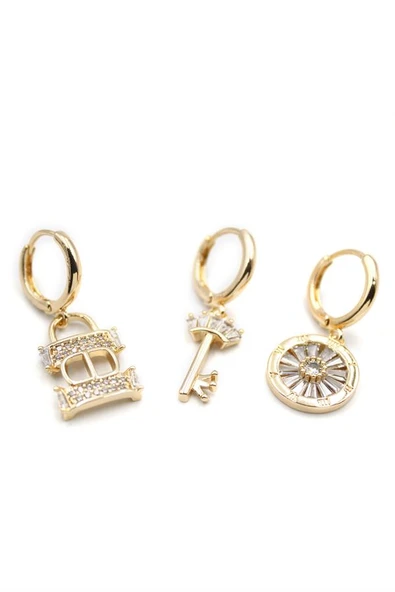 3'lü CD Küpe - Altın - Resim 1