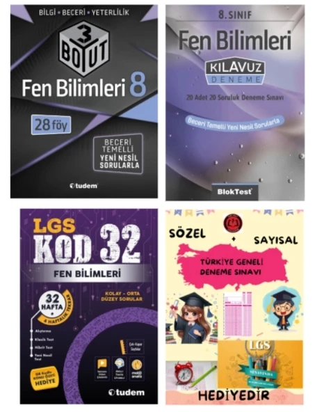 TUDEM YAYINLARI LGS FEN BİLİMLERİ 3 BOYUT BECERİ TEMELLİ SORU BANKASI - FEN BİLİMLERİ KLAVUZ DENEME - FEN BİLİMLERİ KOD