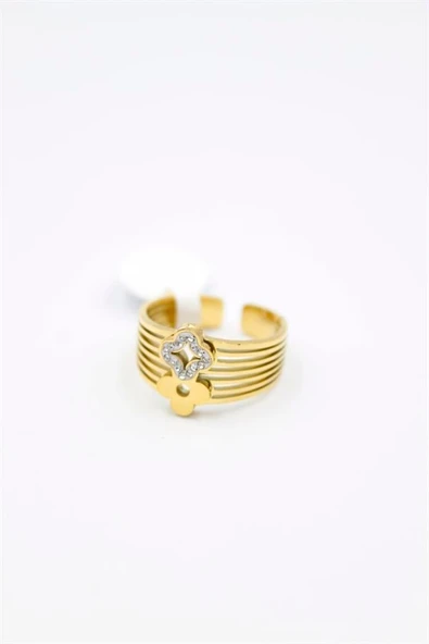 6'lı Taşlı Yonca Yüzük - Altın - Resim 2