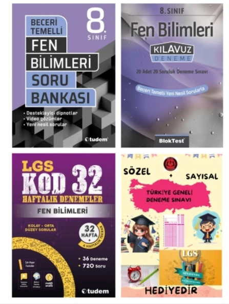 TUDEM YAYINLARI LGS FEN BİLİMLERİ BECERİ TEMELLİ SORU BANKASI - FEN BİLİMLERİ KLAVUZ DENEME - FEN BİLİMLERİ 32 HAFTALIK