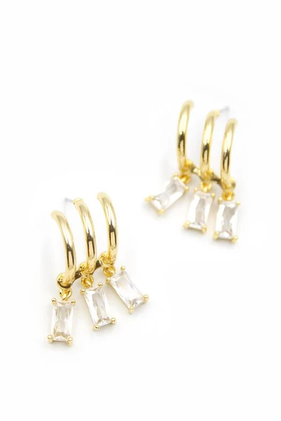 Büyük Baget Taşlı Küpe - Altın - 2