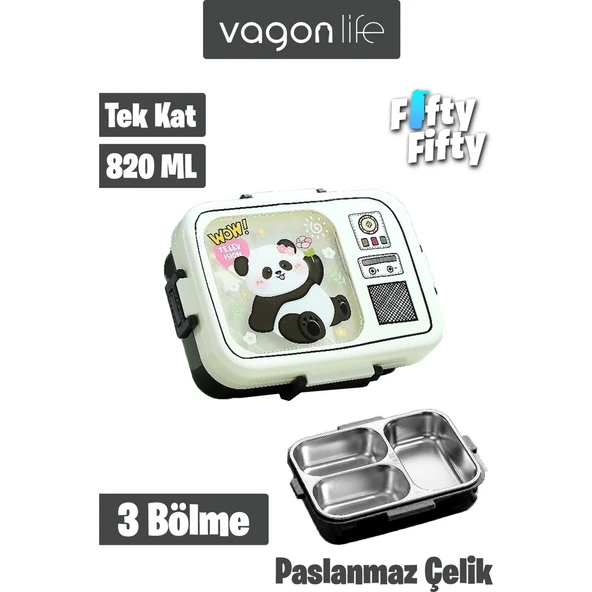 Vagonlife Lunch Box 820 ml Tek Kat Üç Bölmeli Sos Kaseli Yeni Nesil Sefer TASI-FFLBOX10283
