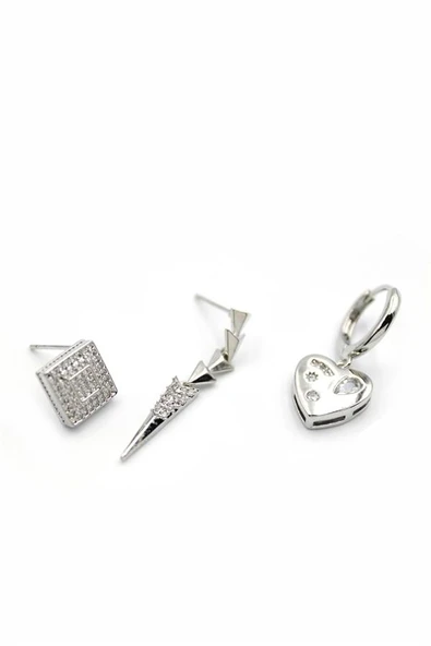 3'lü Kalp Küpe - Gümüş