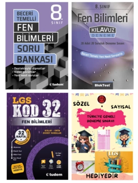 TUDEM YAYINLARI LGS FEN BİLİMLERİ BECERİ TEMELLİ SORU BANKASI - FEN BİLİMLERİ KLAVUZ DENEME - FEN BİLİMLERİ KOD 32 DENEM ürün görseli