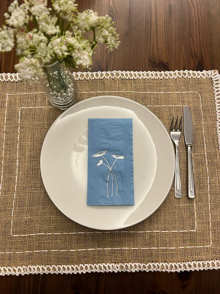 Gümüş Yaldızlı Mavi Havuç Çiçeği Peçete 16 Adet ürün görseli 1