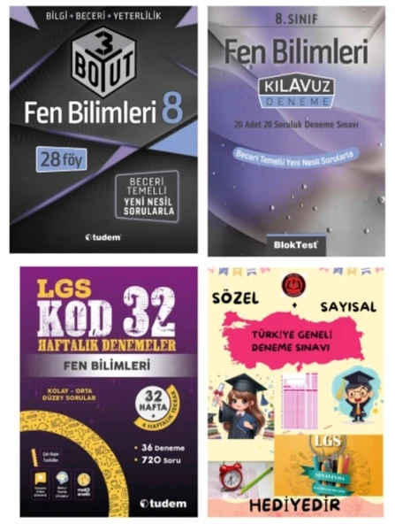 TUDEM YAYINLARI LGS FEN BİLİMLERİ 3 BOYUT BECERİ TEMELLİ SORU BANKASI - FEN BİLİMLERİ KLAVUZ DENEME - FEN BİLİMLERİ KOD