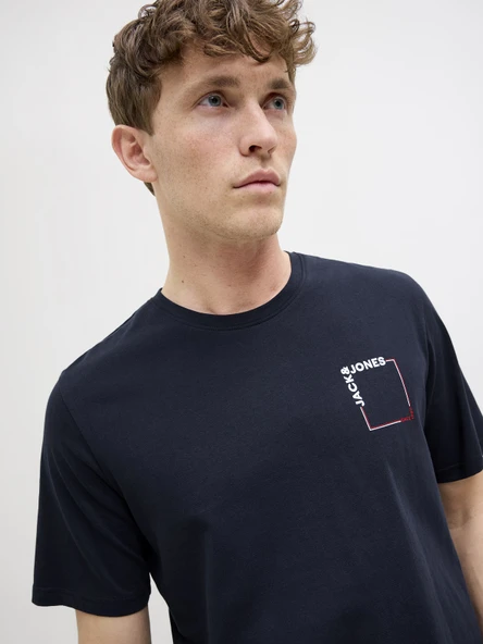 JACK JONES Erkek Yazı Baskılı Bisiklet Yaka Tişört 12269314 - Resim 3