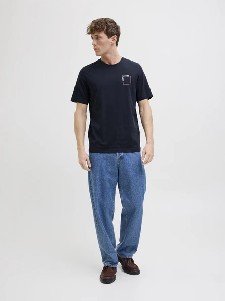 JACK JONES Erkek Yazı Baskılı Bisiklet Yaka Tişört 12269314 - Resim 4