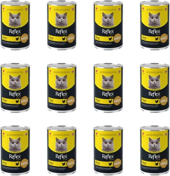 Reflex Plus GRAVY Sos İçinde Et Parçacıklı Tavuklu Yetişkin Kedi Konservesi 400 Gr (12 Adet)
