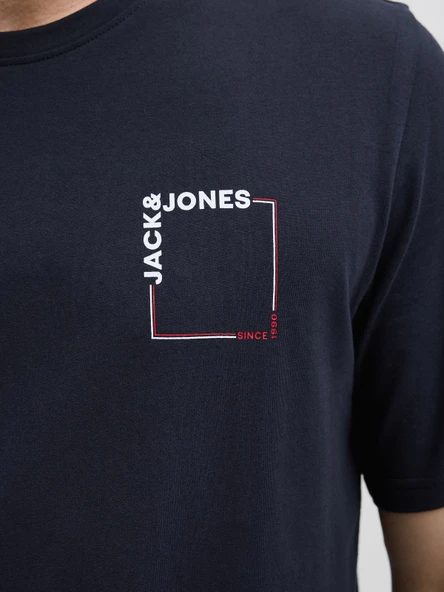 JACK JONES Erkek Yazı Baskılı Bisiklet Yaka Tişört 12269314 - Resim 6