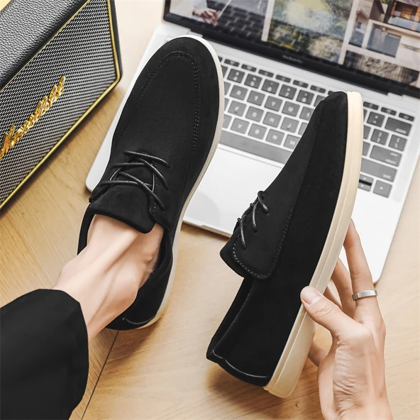Erkek Süet Bağcıklı Loafer Ayakkabı (Siyah)